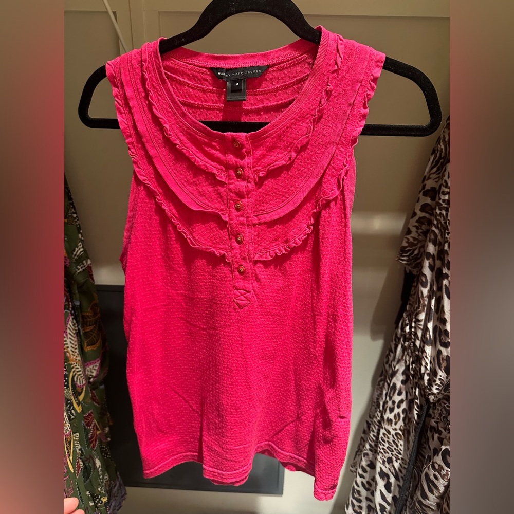 Marc Jacobs Worthington Pink Sleeveless Ruffle Neck Top